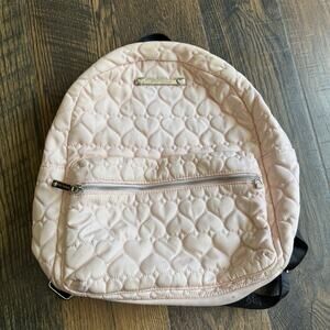 Betsey Johnson Heart Quilted Pink Backpack Floral Lining Medium Size Bag